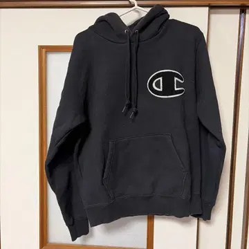 Champion 블랙 후드티 후드 부착