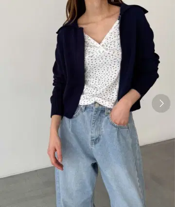 El mar 코튼 비익 지퍼 가디건 (네이비) 면 100%