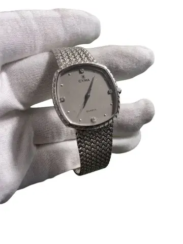 [실동] CYMA 쿼츠 손목시계 실버 메쉬 새 배터리