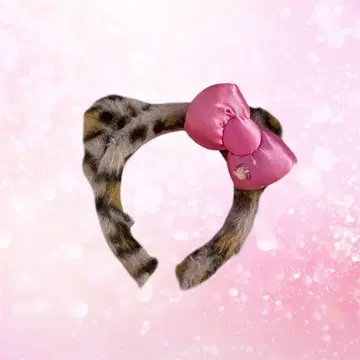 레오파드 무늬 핑크 리본 머리띠