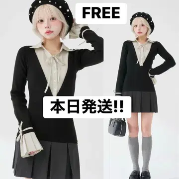 다리치 셔츠 도킹 플리츠 미니 원피스 BLK