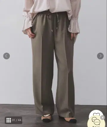 새상품 오파크 클립 카키 와이드 팬츠 허리밴딩 L