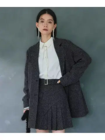 HARE 2P 미들 자켓 아지메 플리츠 숏팬츠 셋업