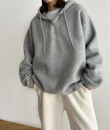 El mar 플리스 하프 지퍼 후드티 (그레이)