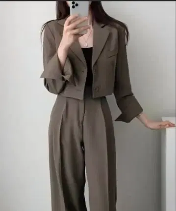 브라운 셋업 크롭 자켓