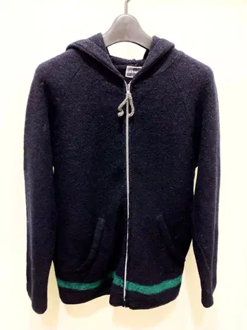 45rpm 후드 니트 가디건 모 100% 네이비 그린