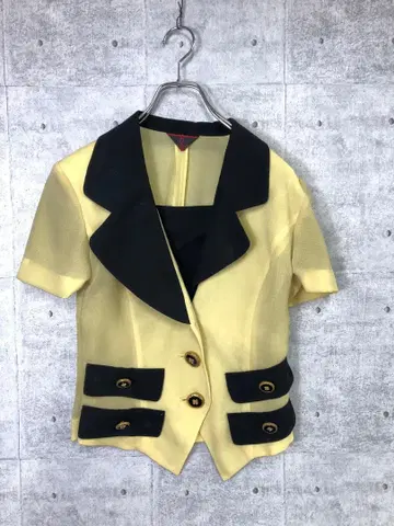 쇼와 버블 구제 의류 골드 데코레이티브 버튼 배색 반팔 버블 자켓