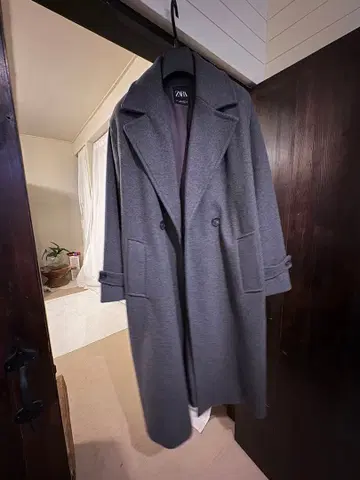 ZARA 그레이 더블 롱 코트