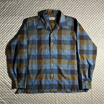 60s 빈티지 BRENT 오픈 카라 마드라스 체크 셔츠 USA