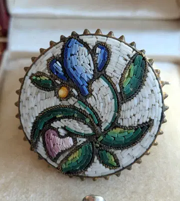 마이크로 모자이크 브로치 예술 크라프트 스타일 앤티크 레어