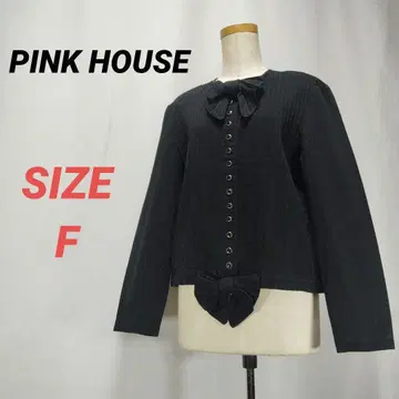 PINK HOUSE 가디건 리본 블랙 여성용 긴팔 코튼
