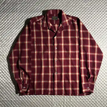 60s vintage Sears USA 오픈 카라 체크 셔츠