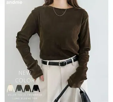 andme 벨로아 튤 크루넥 긴팔 상의 아이보리