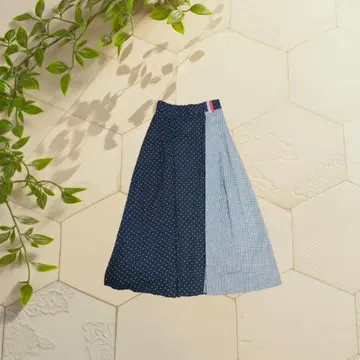 90s Y2K 구제 의류 도트/체크 비대칭 절개 스커트 맥시 길이