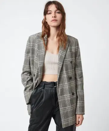 그레이 체크 무늬 더블 브레스트 자켓