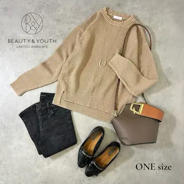 [ BEAUTY&YOUTH ] 고급 코튼 리브 니트 베이지 F