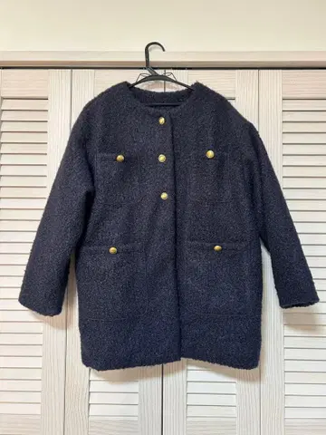 푸들 금장 버튼 노카라 코트