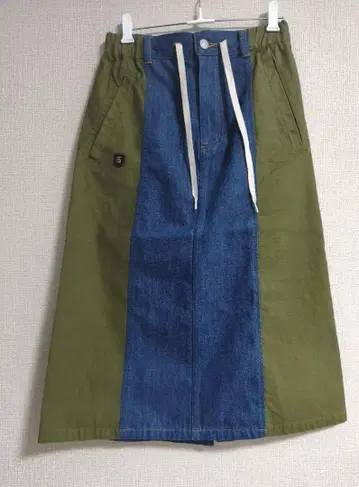 블랑바스크 데님 카키 절개 롱 스커트 36 미사용 새상품