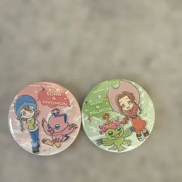 디지몬 어드벤처 캔뱃지 세트 피요몬&소라 팔몬&미미