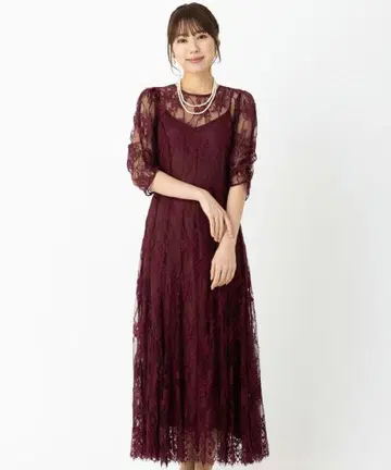 SNIDEL 스나이델 백 디자인 레이스 오케 드레스 와인 레드 사이즈 1