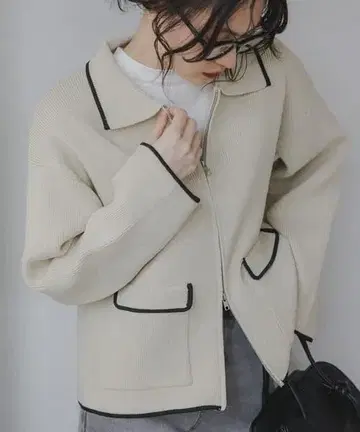 가디건 스폰디쉬 배색 지퍼 니트 가디건 여성용