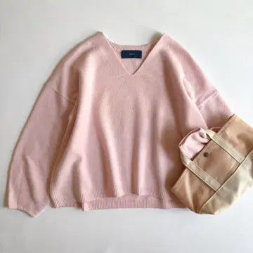 쉽스 울 캐시미어 V넥 니트 풀오버 핑크