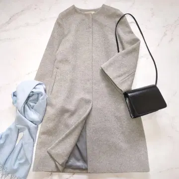 유나이티드 애로우즈 울 캐시미어 노카라 롱 코트 벨 슬리브