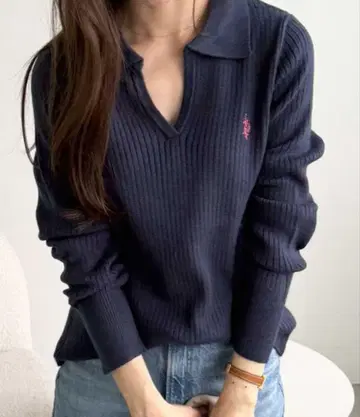 U.S. POLO ASSN. 원포인트 자수 스키퍼 리브 니트