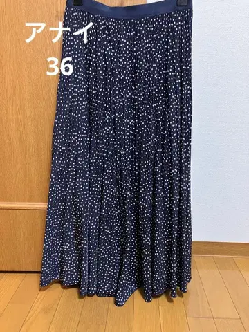 아나이 사이즈 36 스커트 플리츠 도트 네이비 플레어