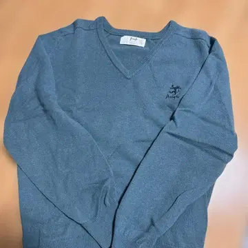 파란색 V넥 니트 스웨터