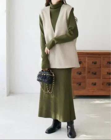 Discoat 베스트 포함 리브 니트 셋업