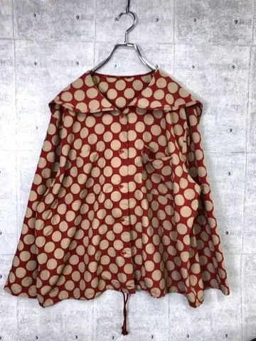 80s 90s 레트로 걸리시 구제 의류 도트 무늬 긴팔 셔츠풍 후드 자켓