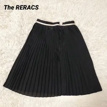 더 리라쿠스 플리츠 스커트 무릎 기장 블랙 36 S 실크 혼방 익명 배송