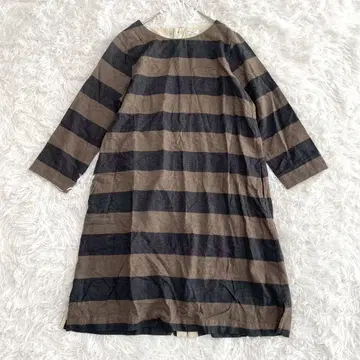 마마이코 보더 원피스 라운드넥 루즈핏 블랙 브라운