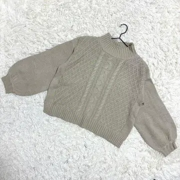 Chez toi 케이블 짜임 니트 숏 기장 퍼프 슬리브 캐주얼 (M)