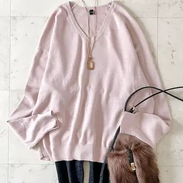 새상품급*에이든 캐시미어 실크 V넥 니트 라이트 핑크 루즈핏 실크 워셔블