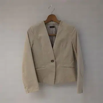 베이지 노카라 자켓 싱글 버튼