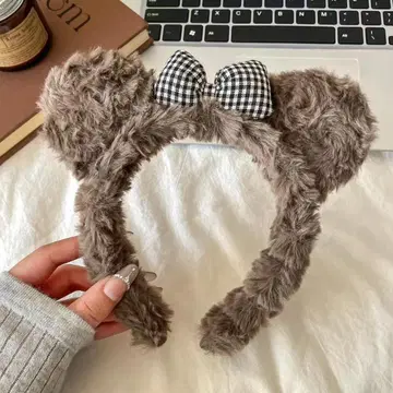 브라운 퍼 헤어밴드 리본 포함
