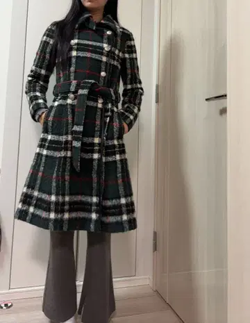 DAKS 체크 무늬 롱 코트 사이즈 40 울