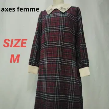 엑시즈팜 체크 원피스 꽃 자수 옷깃 M