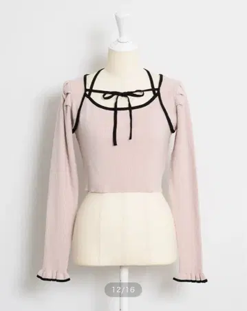 pium 리본 테이프 케이프 니트 핑크