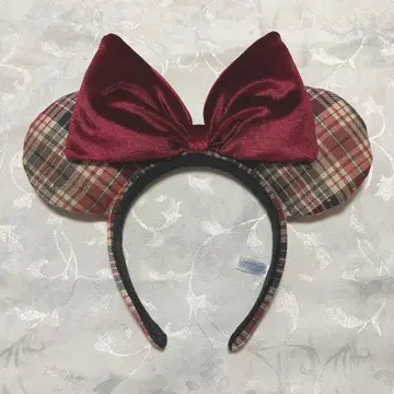 디즈니 체크 머리띠 미니 빨간색 레드 신상 겨울 TDR