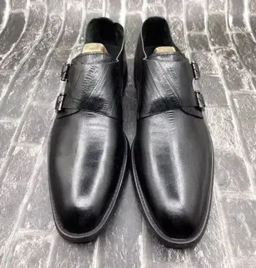 블랙 가죽 더블 몽크 신발