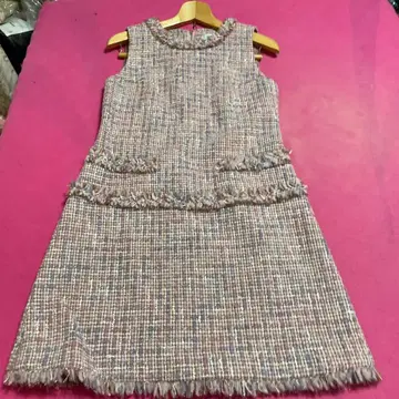 새상품급 아베닐 에투알 튤 슬리브리스 트위드 원피스 핑크 계열