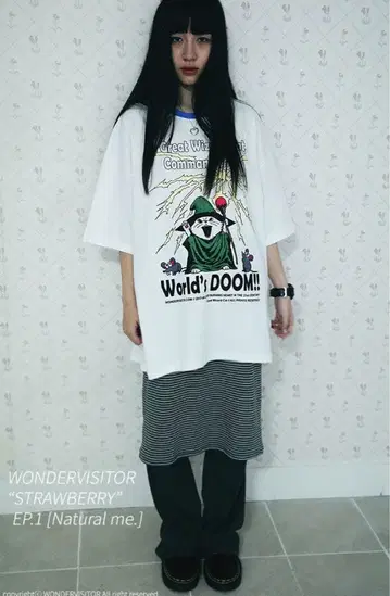 스트라이프 스커트와 플레어 팬츠 세트