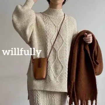 윌 프리 셋업 가능 핸드 스티치 니트 하이넥 긴팔 울 혼방 니트