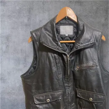Licorice 천연 가죽 레더 베스트 라이더스 베스트 블랙