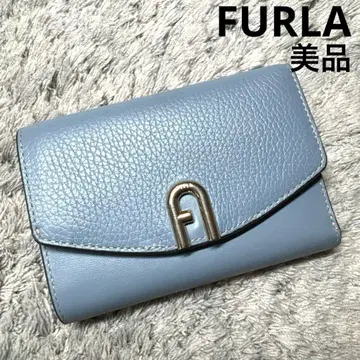 [ 새상품급 ] FURLA 훌라 접이식 지갑 가죽 블루 골드 로고