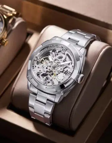 스켈레톤 자동 와인딩 손목시계 실버
