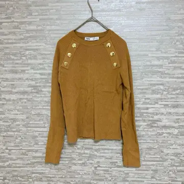 자라 골드 버튼 리브 니트 카멜 L 여성용